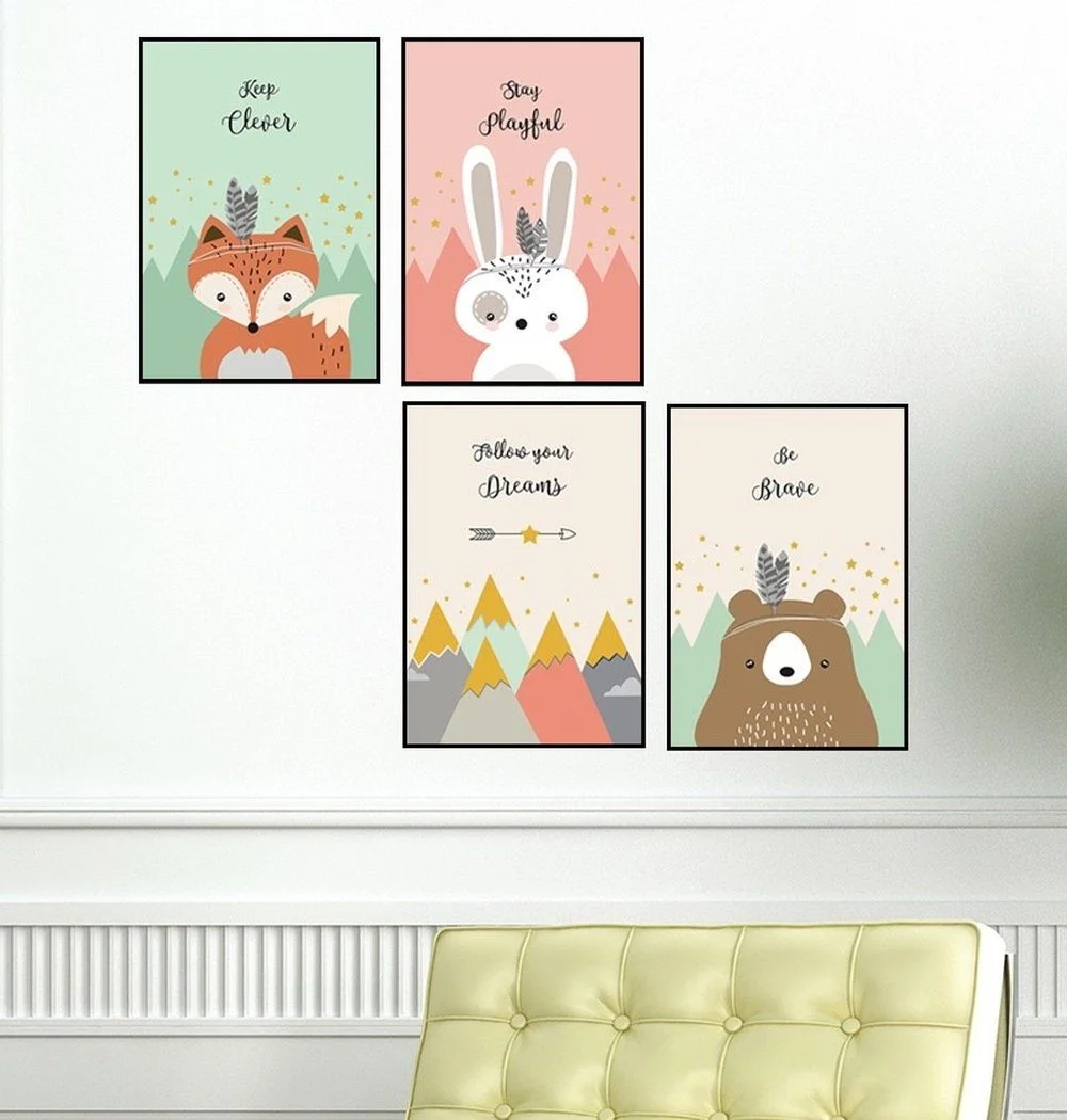 Kinderzimmer Poster-Set „Waldtiere“ – 4er-Set, A4